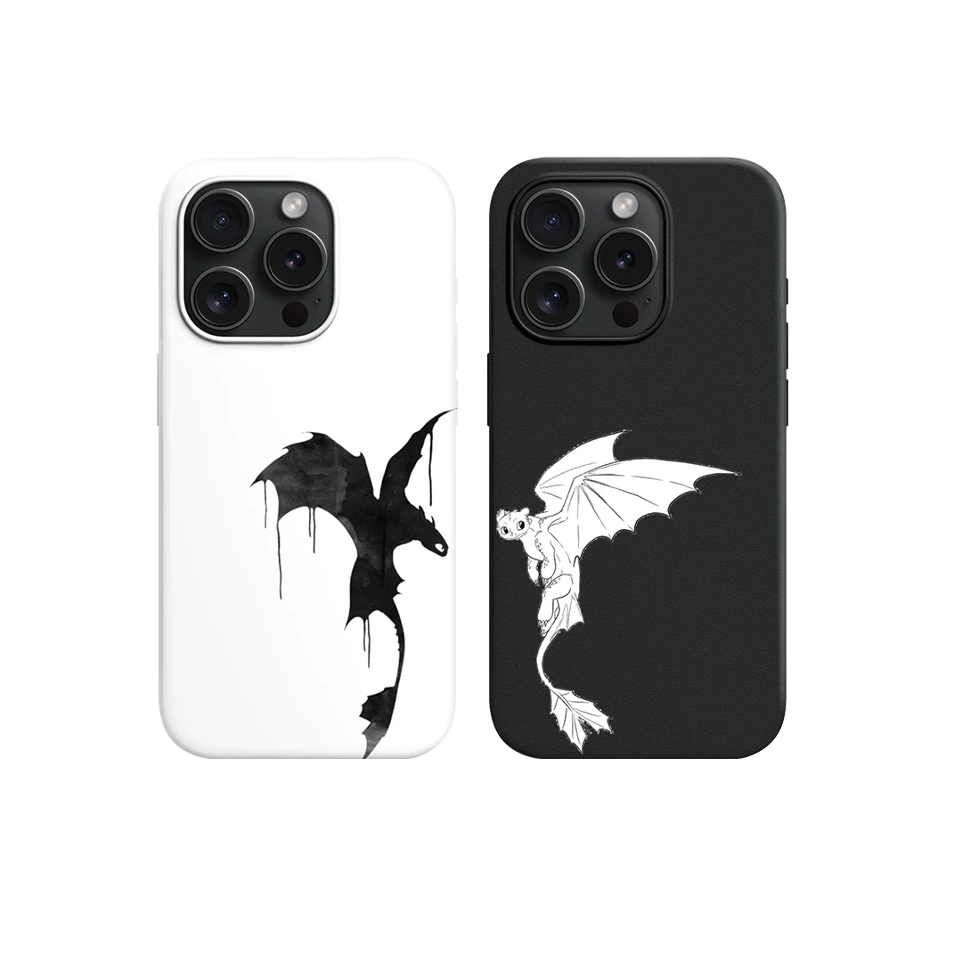Siyah Ve Beyaz Ejderha Couple Premium Telefon Kılıfı -1